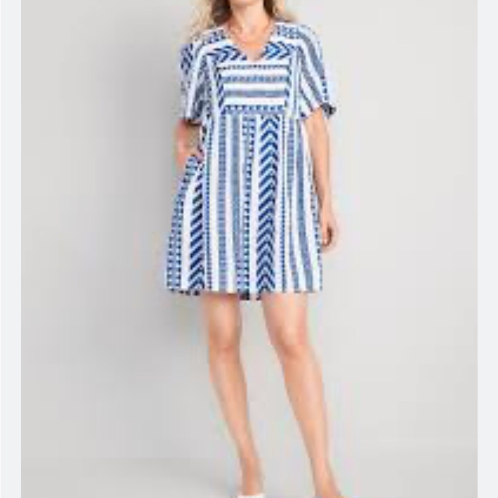 Old Navy Flutter-Sleeve V-Neck Jacquard Mini Swing Dress Size Large